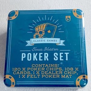 Paladone Texas Hold’em Poker Set.  Brand New in Sealed Tin. Classic Games.